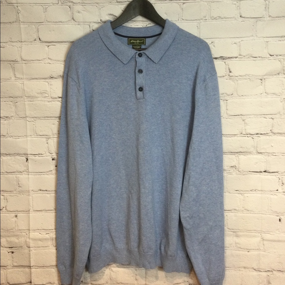EDDIE BAUER MEN'S POLO COLLARED BLUE SWEATER NWT SZ XXL